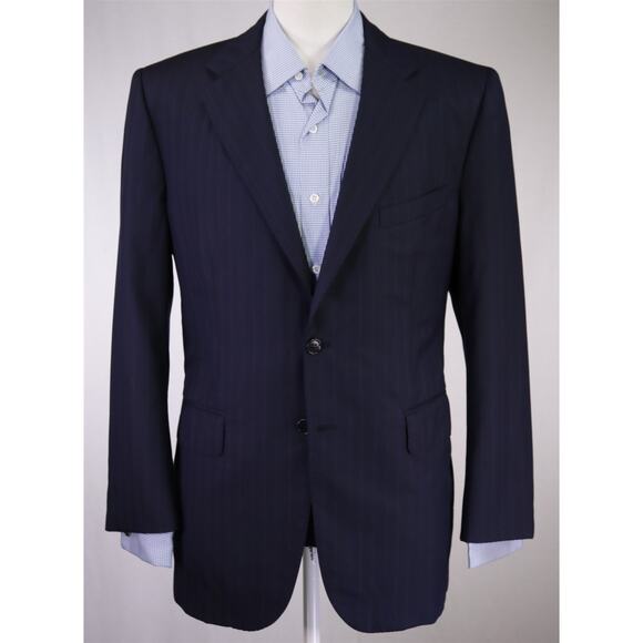 Martin Greenfield Bespoke Navy Blue Pinstripe 2-Btn Wool Blazer Jacket 40R - Picture 2 of 10